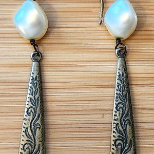 Bronze and Pearl Drop Earrings
